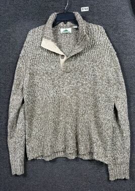 Rockingham Knit Sweater Mens Size XXL Beige Button Up Mock Turtle Neck 1/4